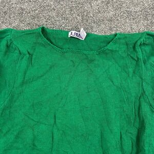 Plum Sweater Womens Size S Green Ramie Cotton Short Sleeve Knit Puff Shoulder